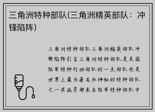三角洲特种部队(三角洲精英部队：冲锋陷阵)